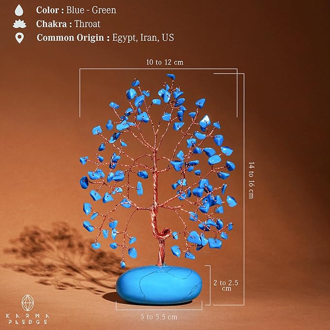 KARMAPLEDGE Crystal Tree of Life Home and Office Feng Shui Decor, Turquoise Healing Crystal Handmade Bonsai Tree for Positive Energy, Good Luck, Money, Christmas Decor, Birthday Gifts for Women, Mom