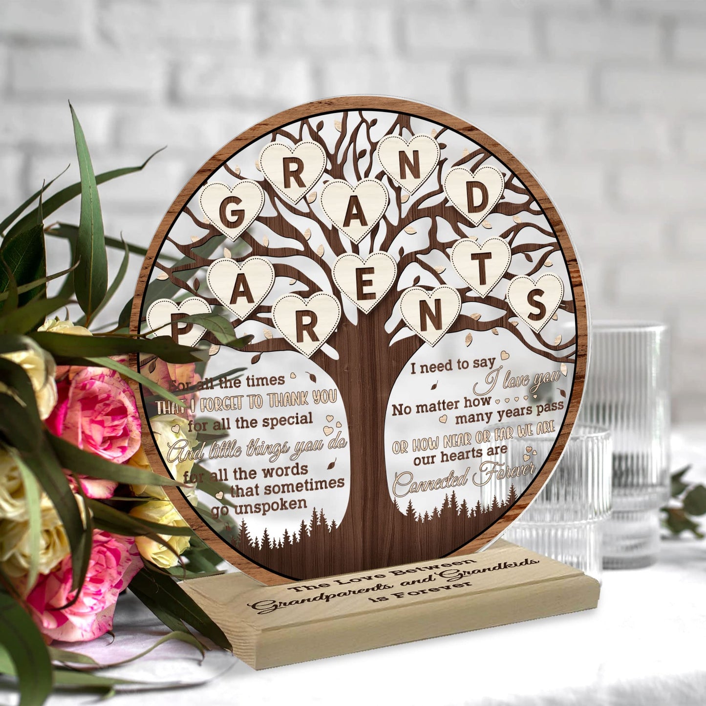 CEZII Grandparents Gift from Grandkids, Grandparents Round Acrylic Sign w/Stand, Love Between Grandparents & Grandchildren Clear Sign, Thank You Grandparents Gifts, Gift for Grandma Grandpa Again