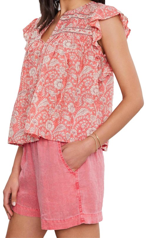 Velvet by Graham and Spencer Women's Kenzie Printed Voile Top, Rouge, XL