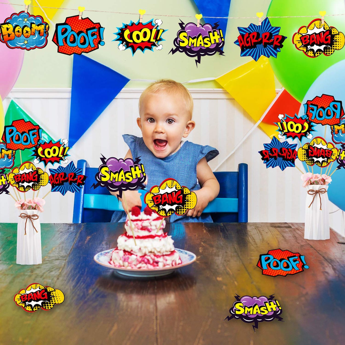 Blulu 30 Pieces Hero Themed Party Decorations, Fun Hero Sign Cutouts Signs Paper Cardboard Cutouts