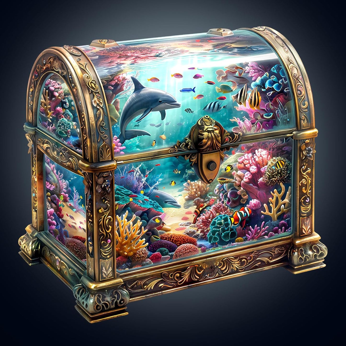 Wooden Puzzles for Adults, Treasure Chest Ocean Wooden Jigsaw Puzzle Unique Shape Animal Wood Puzzles Adult 3D Visual Effect, Birthday Gifts for Puzzle Lovers Family Games (S-8.5 * 8.1in-100pcs)