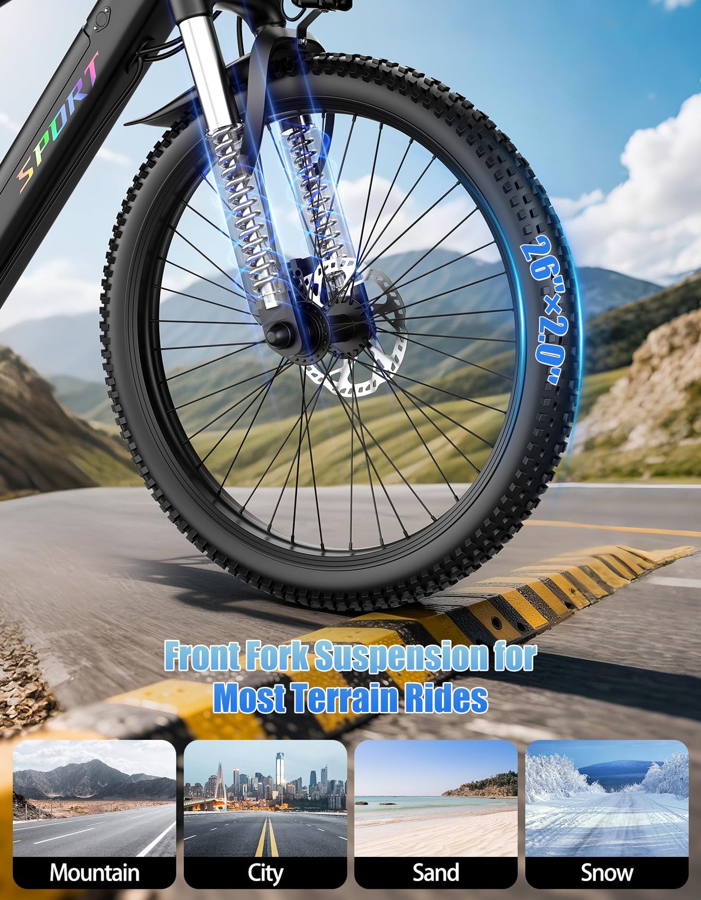 Pikabike Electric Bike for Adults, 1500W Motor Ebike, Max 65Miles 28MPH, 26" Electric Mountain Bike, 480Wh Removable Battery EBike, 7-Speed & Front Suspension, Electric Bicycle for Commute