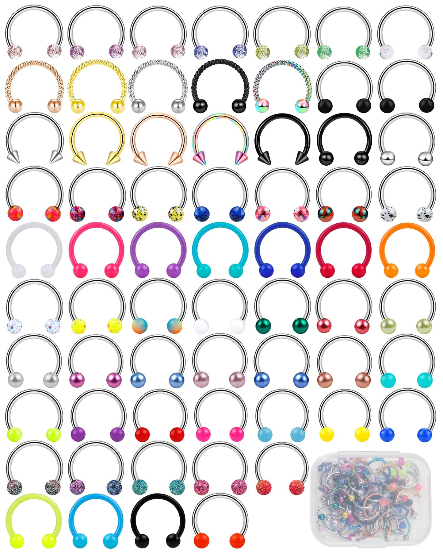 ONESING 65 Pcs 16g Septum Rings for Women Piercing Horseshoe Nose Hoop Lip Tragus Cartilage Earrings Hypoallergenic Stainless St