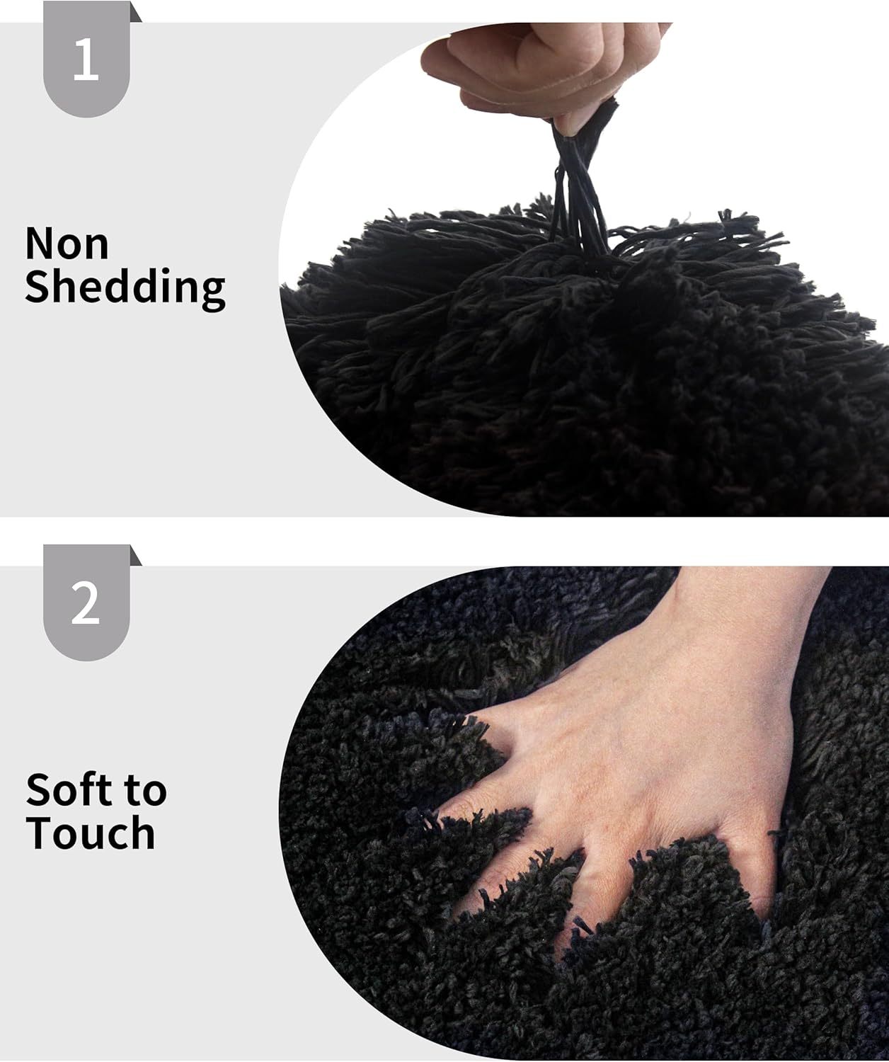 Bathroom Rug 24x48 Non Slip Fluffy Bath Mat for Bathroom Floor Washable Plush Luxury Bath Rug for Tub Soft Shower Mat, Black