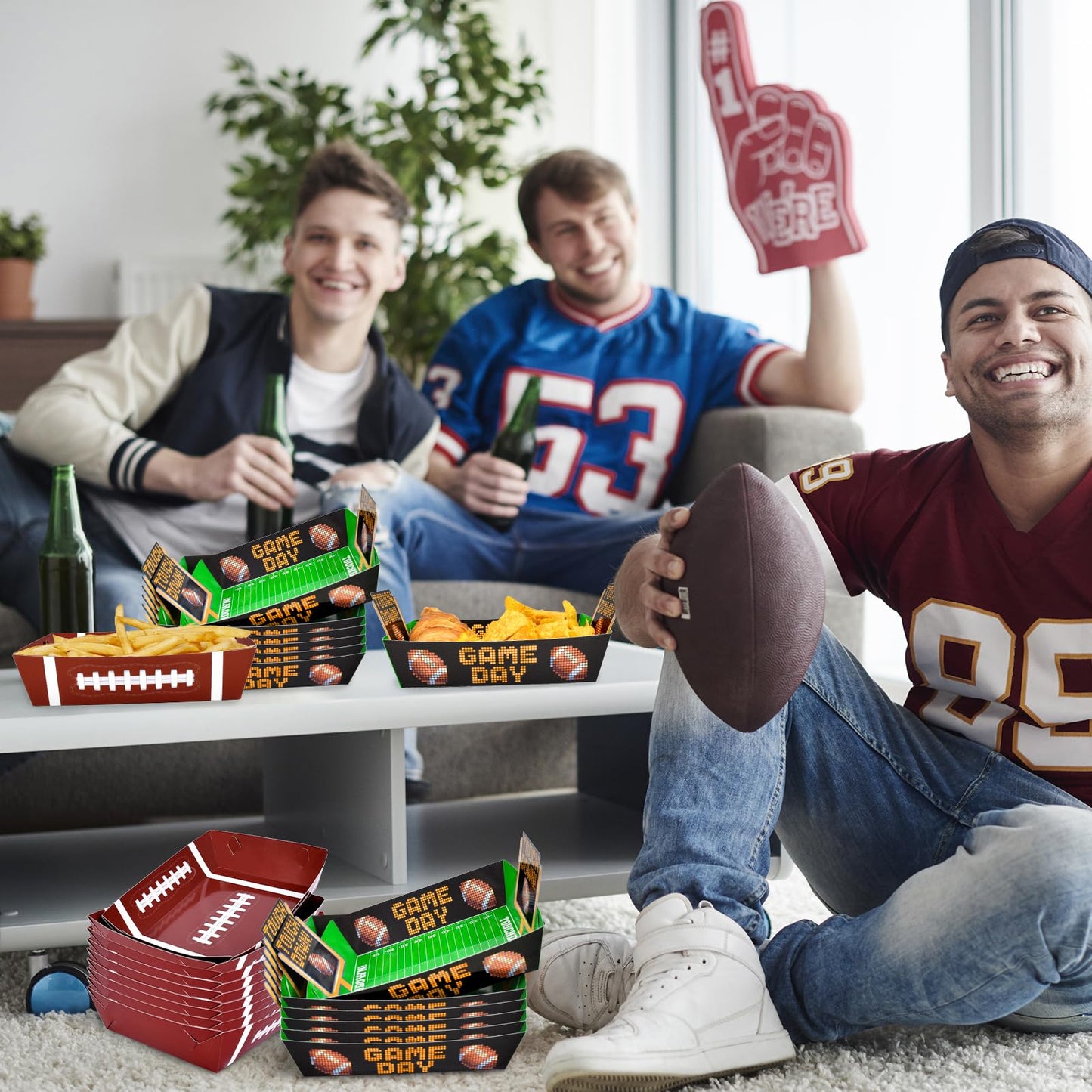 Gatherfun Football Party Supplies Kit for 36: Large Football Food Plates, Disposable Bowls,Food Trays - Ideal Football Party Decorations and Favors for Birthday and Tailgate Partie