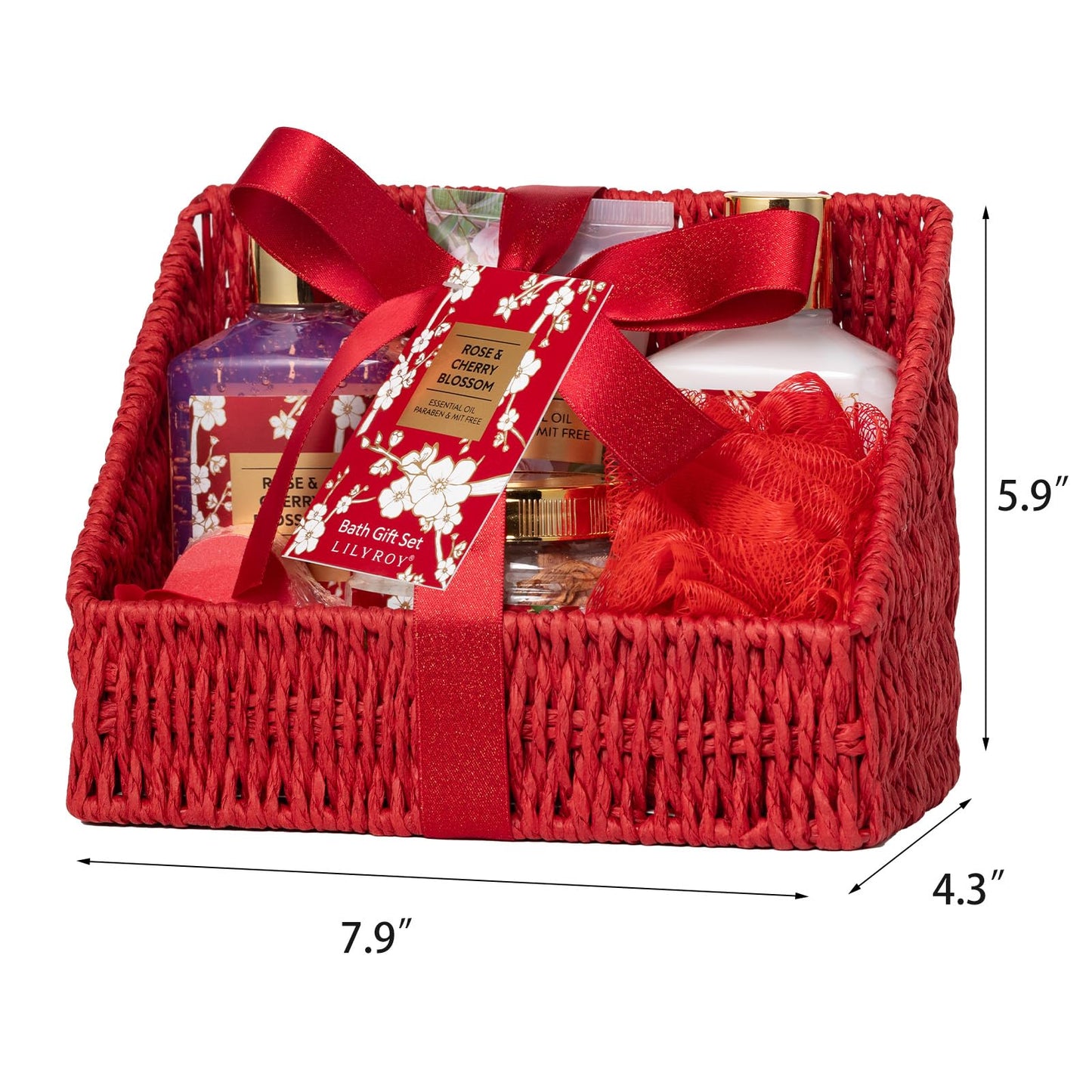 Bath and Body Gift Basket Set for Mothers Day - 9 Pcs Luxury Rose Spa Gift Basket Set for Women, Gift with Bath Bomb | Perfect Valentine's, Birthday, Christmas Gifts for Her, Gift for Mom All Occasion