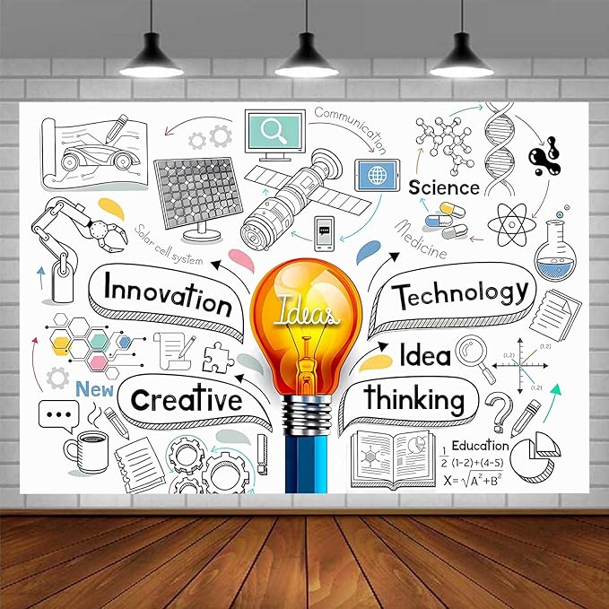 EMDSPR 7x5ft Light Bulb Ideas Backdrop Lightbulb Creative Innovation Think Photography Background Birthday Party Supplies ...