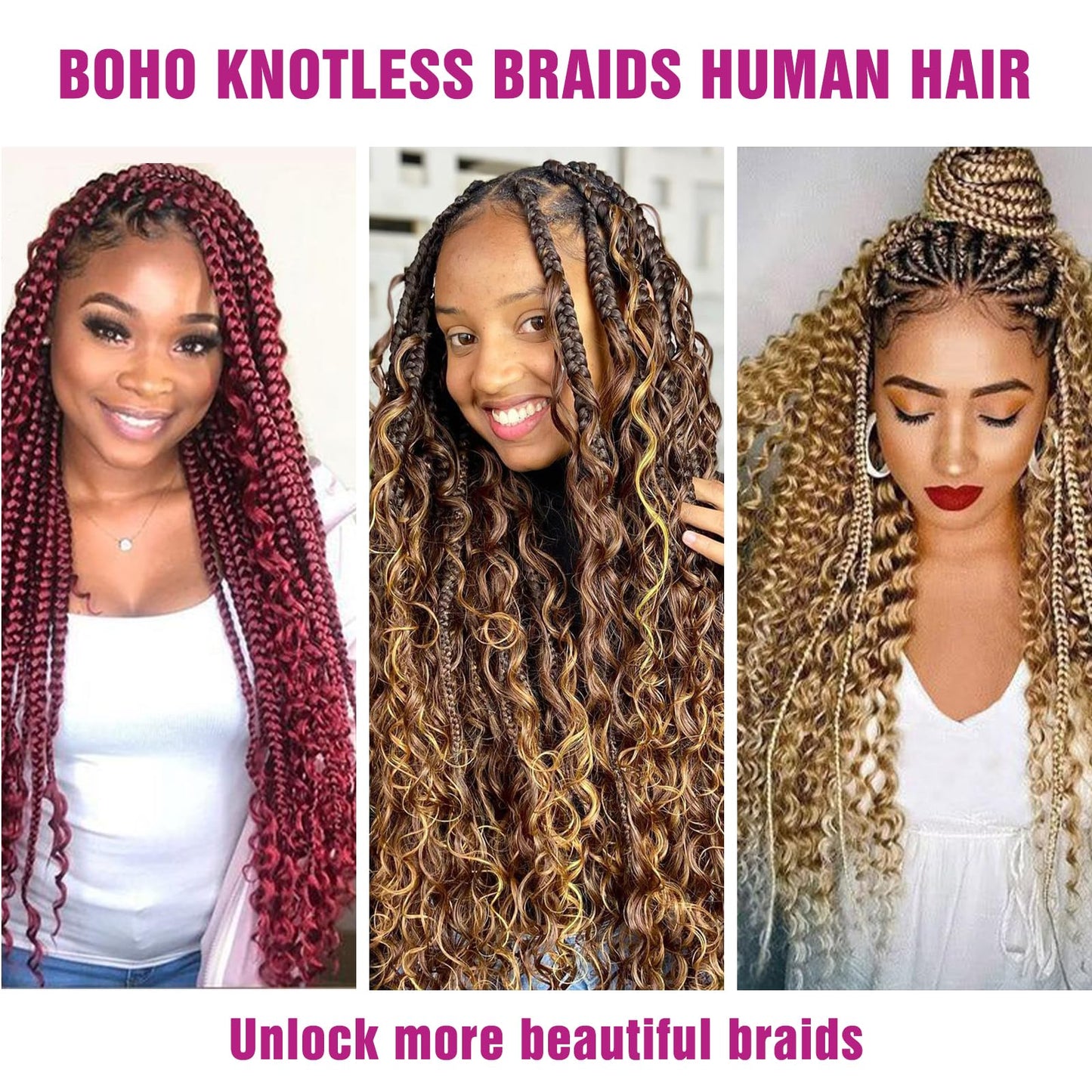 4/27 Honey Blonde Human Braiding Hair Deep Wave Bulk,Highlight No Weft Curly Hair Extensions for Boho Braids Wet and Wavy Braidi