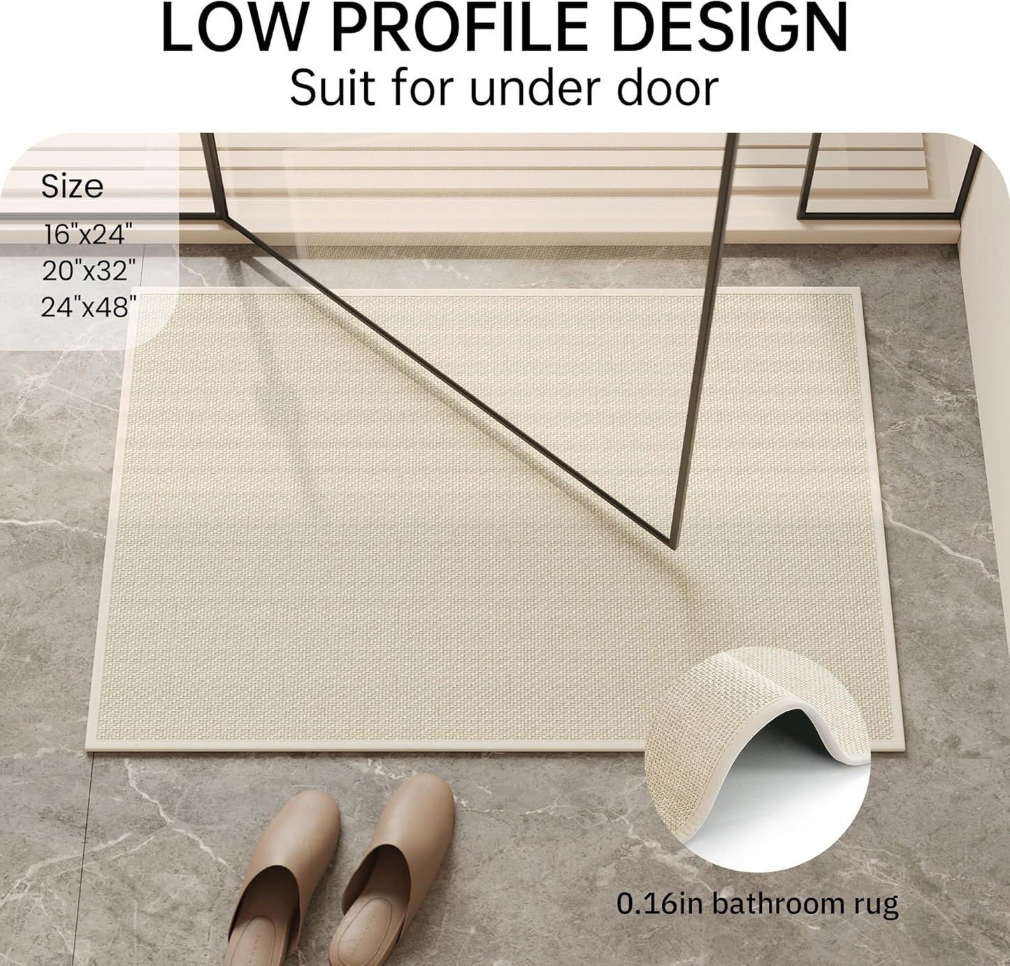 Mecko Bath Mat, Ultra Absorbent Quick Dry Bathroom Floor Mats-Upgraded Thin Cozy Cloth Bathroom Mat Fit Under Door, Rubber Non-Slip Bathroom Rug for Bathtub, Sink, Shower Room(Oatmeal,20"x32")
