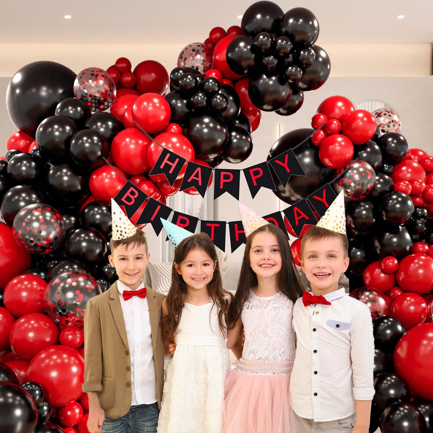 Red and Black Balloon Arch Garland Kit with Black Red Confetti Balloons for Graduation Anniversary Valentine New Year Birthday Party Decorations
