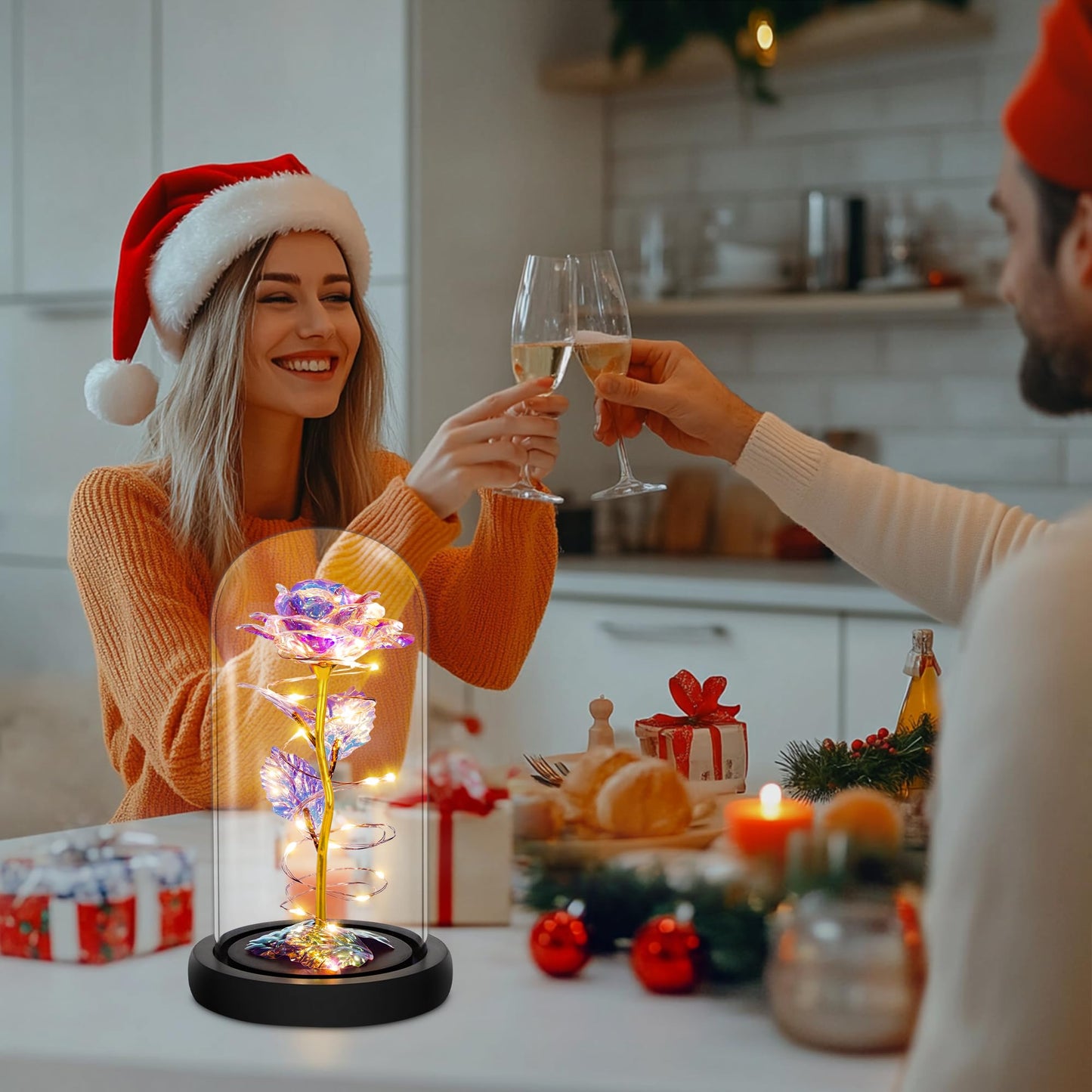 Childom Birthday Gifts for Women,Flowers for Delivery Prime,Colorful Rainbow Light Up Rose in A Glass Dome,Christmas Rose Gifts for Her Mom Women Wife Girl Grandma on Christmas Anniversary Valentines