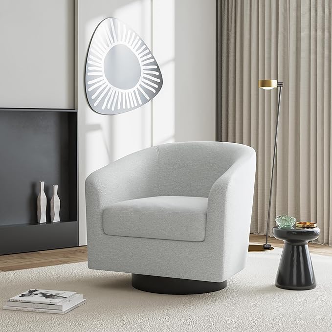 UIXE Swivel Accent Chair, Chenille Barrel Chairs Upholstered Armchair for Living Room, Modern Round Arm Chair Small Single Sofa Bedroom Reading Seat - Beige
