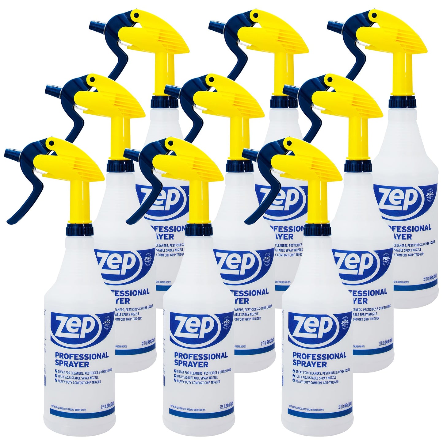 Zep Professional Sprayer Bottle - 32 oz (Case of 9) - HDPRO9 - Versatile Adjustable Nozzle Spray Bottles With A Fine Mist or Powerful Spray; Refillable Spray Bottle For Diluted Concentrate, Chemical