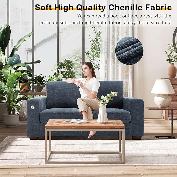 Hanherry 70" Loveseat Sofa for Living Room, Modern Comfy Couch with Medium Firm Seat Cushion, Removable Cover,Wide Armrest,USB/Type-C Port,Chenille Fabric Couches for Small Space,Apartment,Bedroom