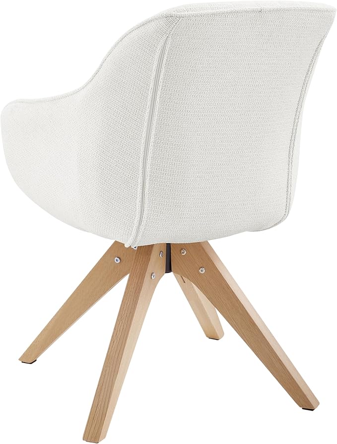 Art Leon Dining Chair, Mid Century Modern Fabric Upholstered Swivel Dining Room Chair with Oak Wood Legs, Leisure Side Chair with Arms for Living Room, Off White