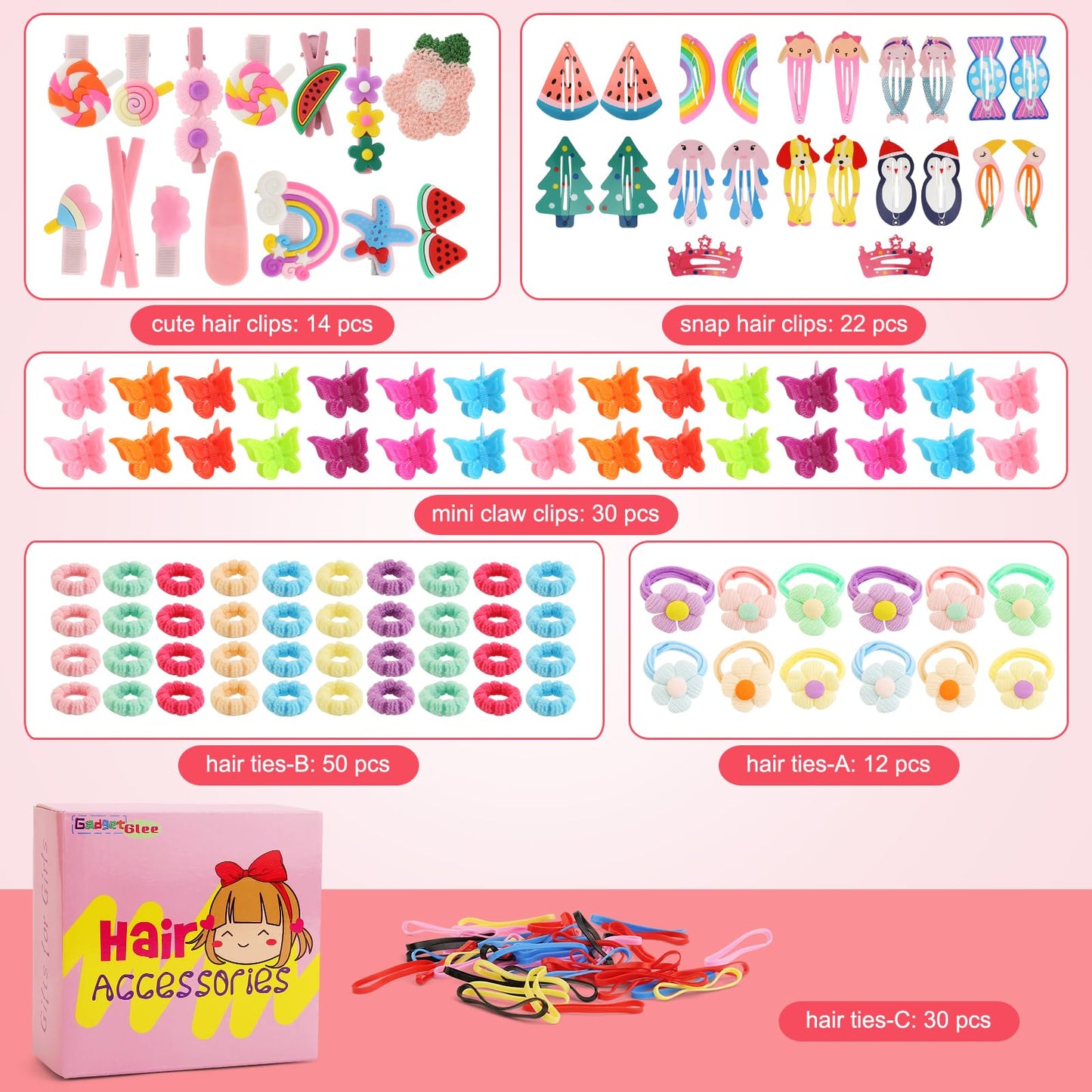 Toddler Girls Hair Accessories Kit, Little Girl Hair Clips Set Hair Stuff Kids Hair Ties Accessory Kits Variety Pack Cute Barrettes Hair Clip Sets Toddlers accesorios cabello niñas 4-6 3 4 5 Year Old