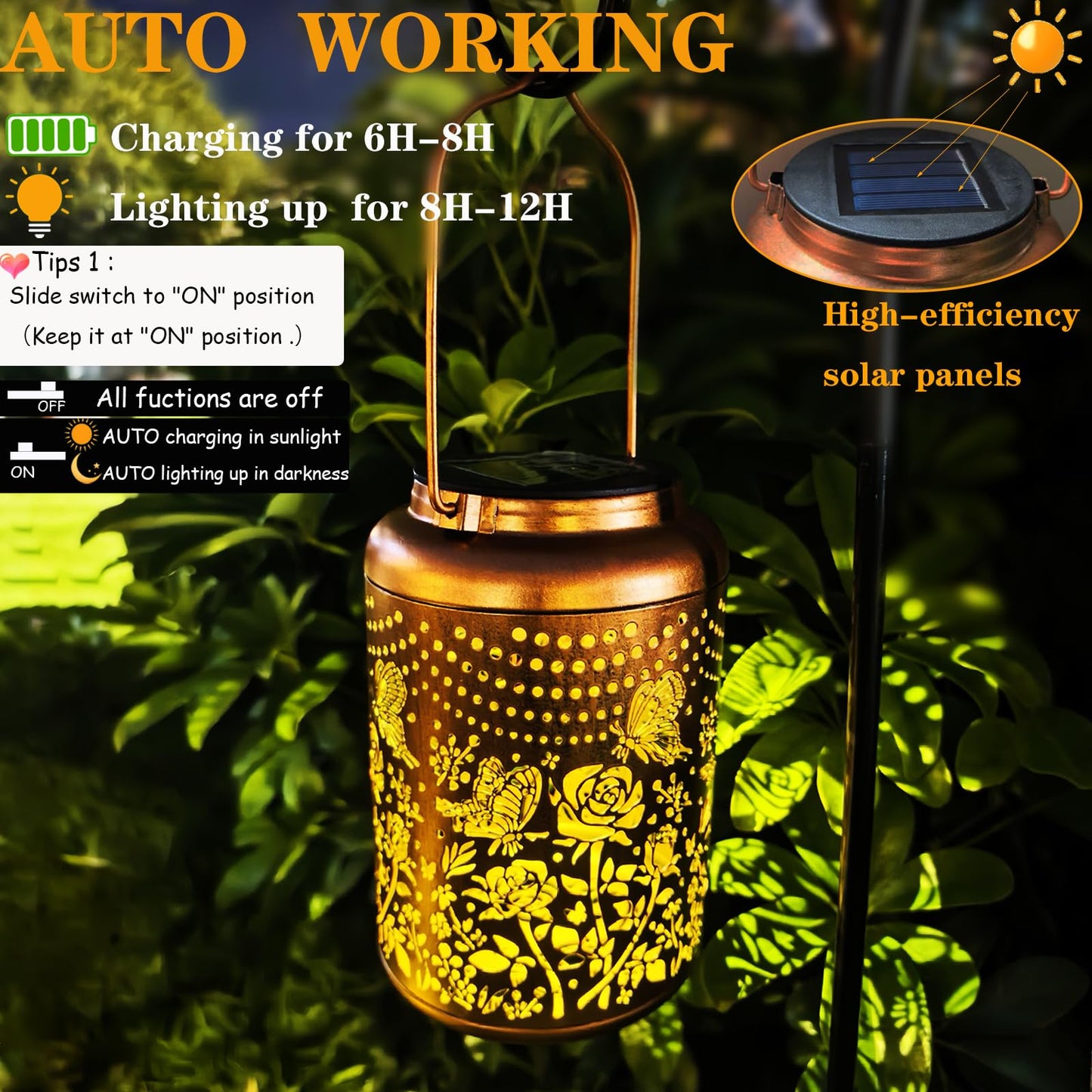 Merrytech Solar Butterfly Rose Lantern Outdoor Decor,Waterproof Hanging Metal Garden Lights for Patio,Yard,Porch ,Unique Birthday Gifts for Women,Mom,Grandma,Sister,Bestie,Christmas,Thanksgiving,1PC