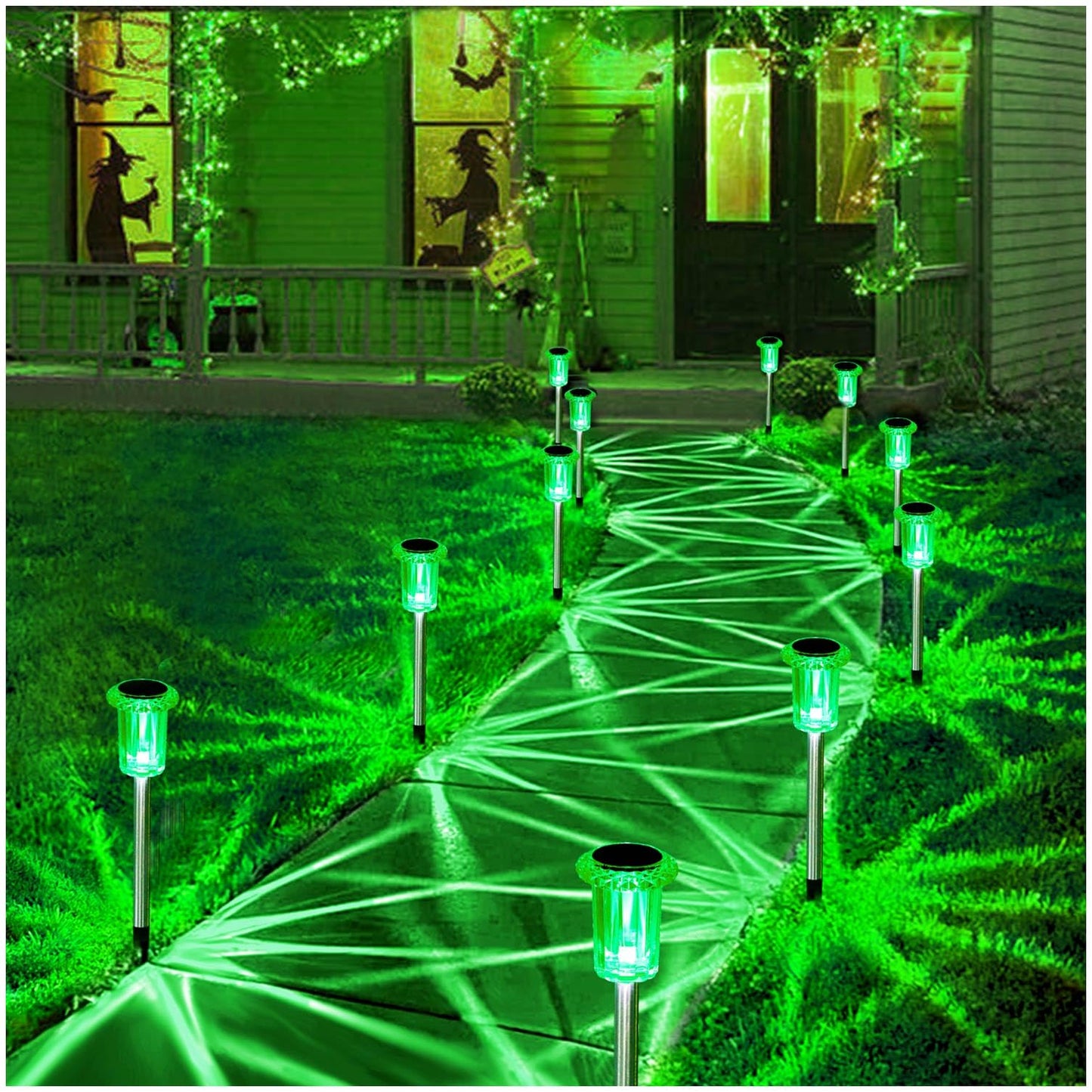 Gorrzai St Patricks Day Decorations Solar Lights Outdoor 10 Pack Solar Pathway Lights Green Halloween Decorations Waterproof Yard Lighting for Driveway Garden Walkway Path Landscape Lawn