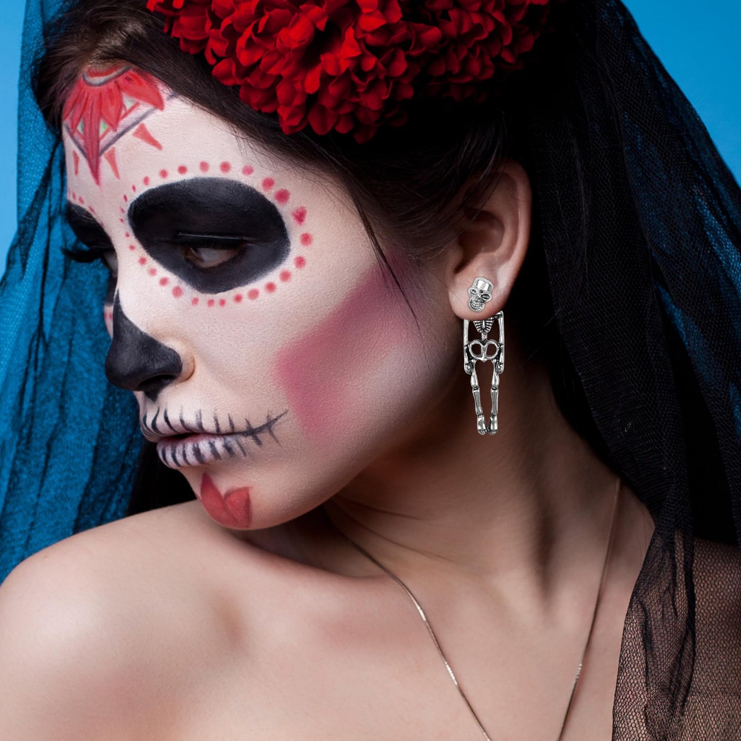 Halloween Earrings for Women, Gothic Skeleton Skull Dangle Earrings for Women, Detachable Gothic Earrings Dangling Jewelry for Women Halloween Theme Costume Accessories