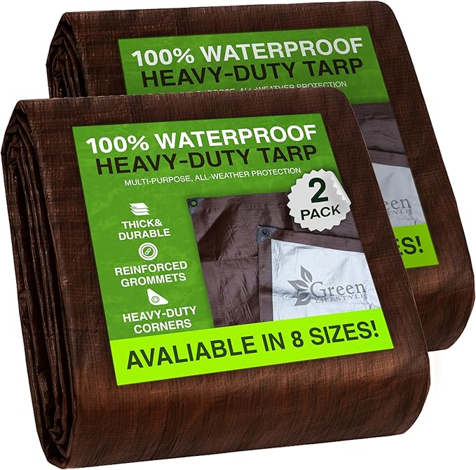 GREEN LIFESTYLE 2 Pack Tarps Heavy Duty Waterproof - Tent Cover, Camping Tarp Waterproof, Heavy Duty Tarp for Under Pool, ...