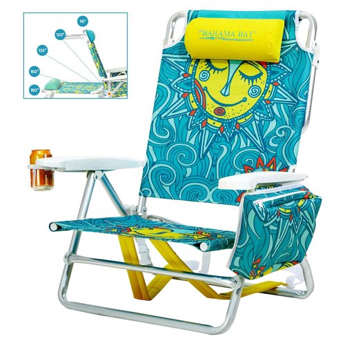 Old Bahama Bay Backpack Beach Chair, Aluminum Lightweight Reclining 5-Position Lounge Chair for Adults Heavy Duty Support 400 LBS Portable Folding with Cooler Bag Camping Chair for Sand Outdoor