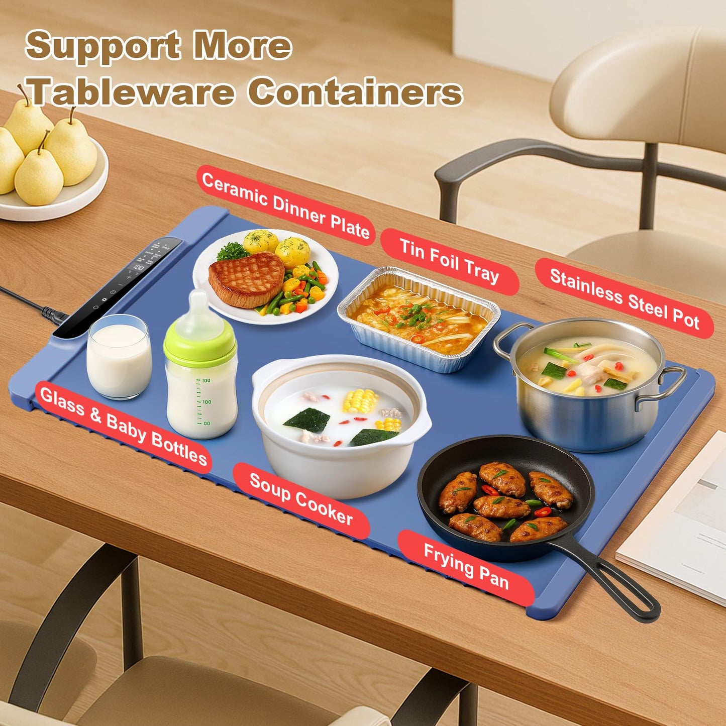 Food Warming Mat 25.2" x 14.96",Electric Warming Tray for Fast Heating | Foldable Warming Mat for Food with Adjustable Temperature Control & Timer, Raised Feet for Family Gatherings & Daily Use