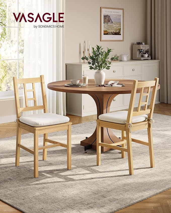 VASAGLE Wooden Dining Chairs, Set of 2, Kitchen and Dining Room Chairs, Removable Cushion, Curved Back, Each Supports 264 lb, Golden Oak UKDC150N01