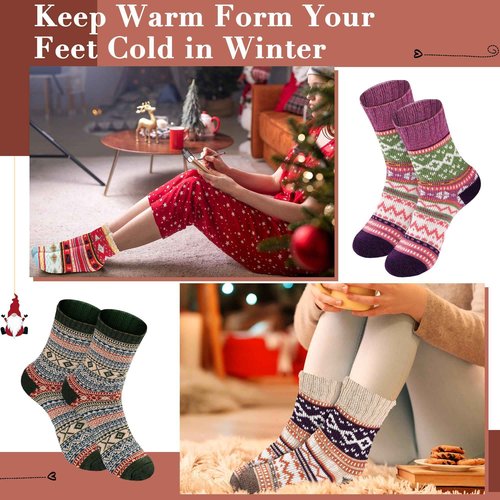 Taiyin 80 Pairs Bulk Wool Socks for Women Warm Winter Soft Thick Thermal Hiking Socks Fluffy Indoor Cozy Christmas Boho Gifts