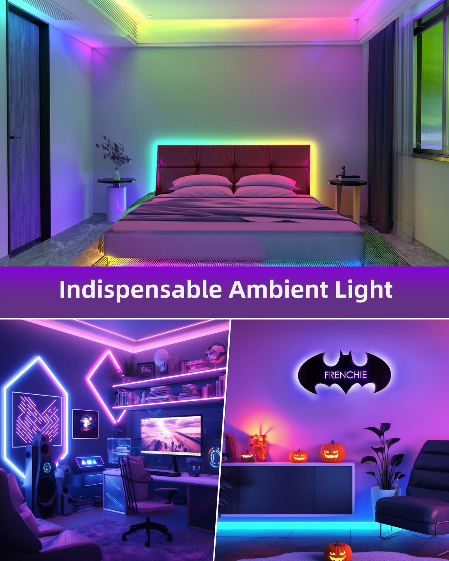32.8ft LED Strip Lights, HitLights RGB 5050 Color Changing LED Light Kit Ultra Brighter 300LEDs Flexible Light Strips with RF Remote and UL Power Supply for Home Room Party TV Bedroom