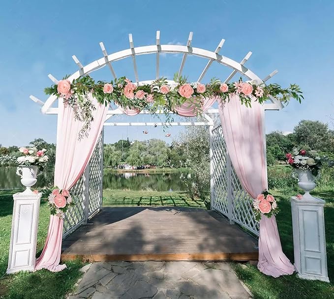 2 Pack Artificial Peony Flower Garland - 6ft Silk Peony Garland Flower Vine Pink Peony Silk Roses Flowers for Wedding Arch Party Table Decor (2, Pink)