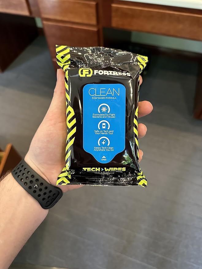 Fortress Electronic Wipes With Microfiber Cloth (25 ct, Pack of 2) To-Go Tech Wipes for Screens, Phones, Keyboards, TV Monitors, Computer Screens, and More [Travel Size] Skin-Safe