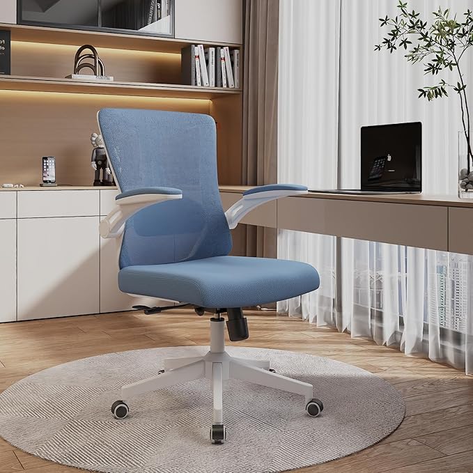 balmstar Office Chair,Ergonomic Comfy Home Desk Chair with 350LBS Capacity,High Back Gaming Chair with Wheels,Mesh Computer Chair,Lumbar Support, Adjustable Headrest,Flip-up Armrest (01Blue)