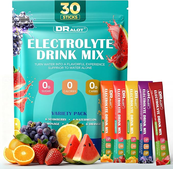 Dralot Juicy Splash 30 Packs Sugar Free Electrolytes Powder w/Natural Flavor, Liquid Daily IV Recharge+Tech. Mix 5 Electro...