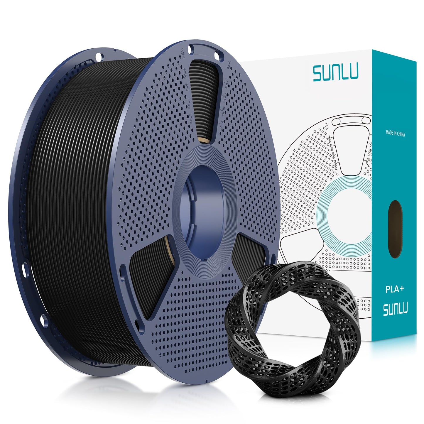 SUNLU PLA Plus Filament 1.75mm Black 1KG, Neatly Wound 3D Printer Filament 1.75mm, PLA+ 1000g, Dimensional Accuracy +/- 0.02 mm, Fit Most FDM 3D Printers, 1kg Spool (2.2lbs), Black