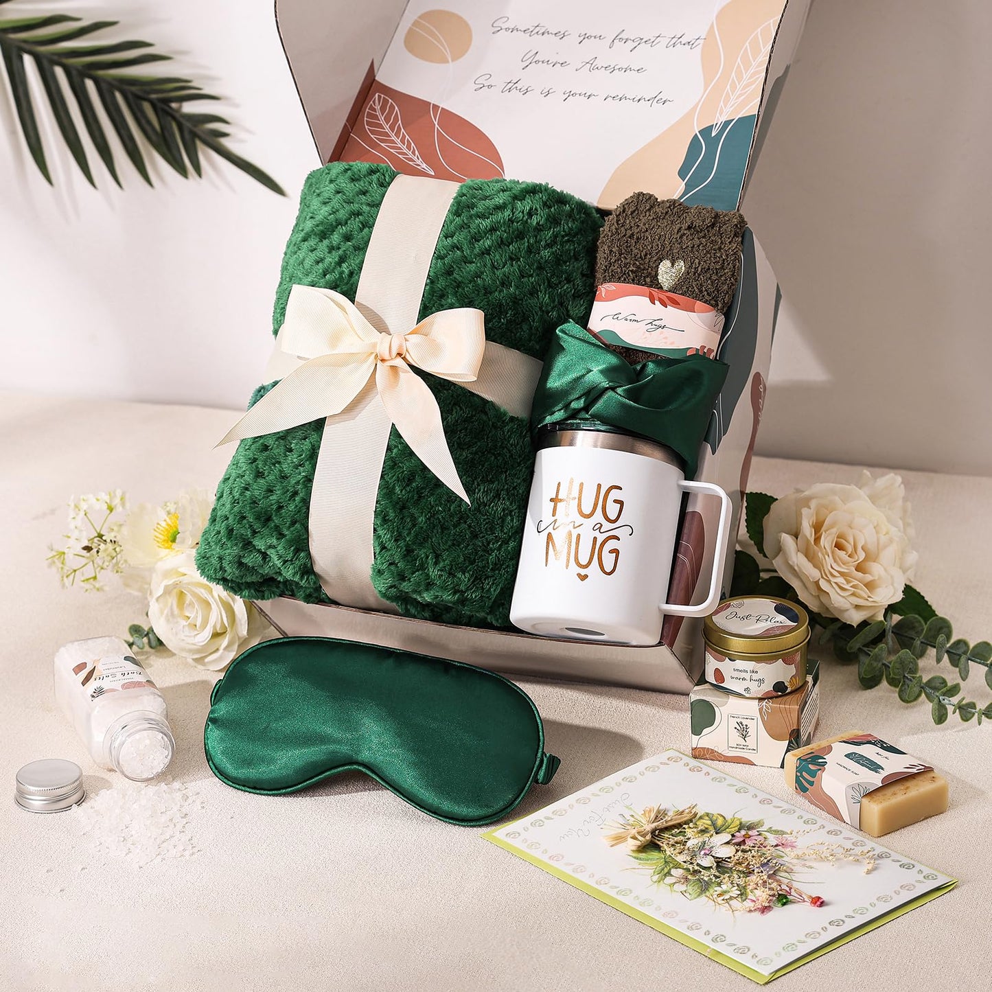 Self Care Gift Basket for Women Birthday Relaxing Spa Set Gifts with Luxury Flannel Blanket Sympathy Care Package Get Well Soon Thinking of You for Mom Wife Sister Best Friend Grandma