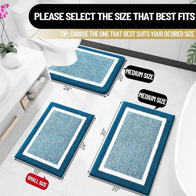 OLANLY Bathroom Rugs 30x20, Extra Soft and Absorbent Microfiber Bath Mat, Non-Slip, Machine Washable, Quick Dry Shaggy Bath Carpet, Suitable for Bathroom Floor, Tub, Shower (Medium, Peacock Blue)