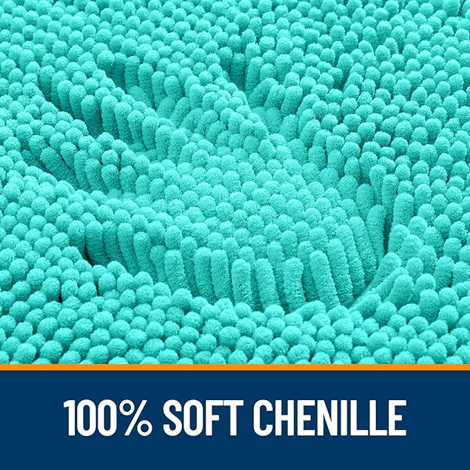 OLANLY Bathroom Rugs 47x20, Extra Soft Absorbent Chenille Bath Rugs, Rubber Backing Quick Dry, Machine Washable Bath Mats for Bathroom Floor, Tub and Shower, Home Decor Accessories, Teal