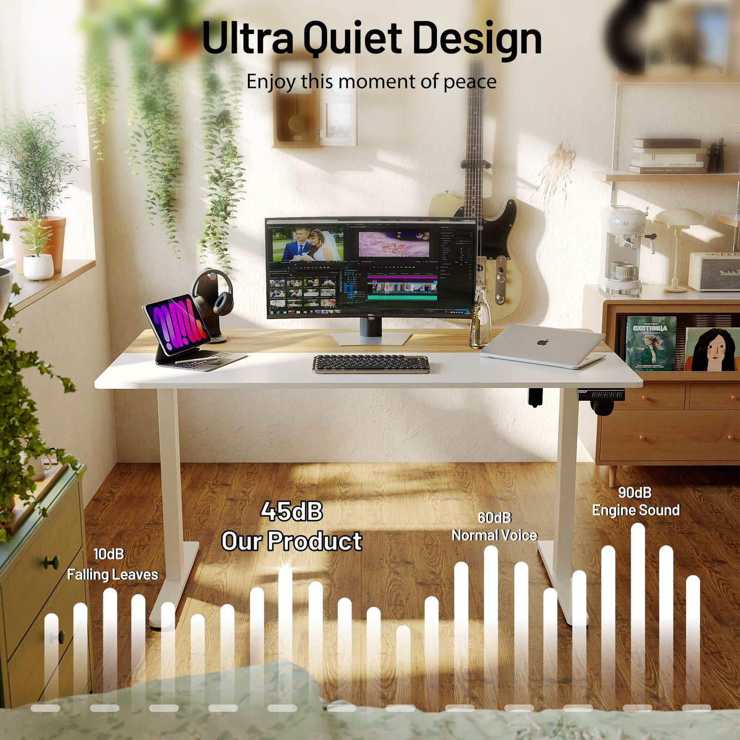 Monomi 47.2 Inch Electric Standing Desk, Height Adjustable Sit Stand Up, Work Home Office Computer PC Desks, Gaming Writing Study Bedroom Rising Table, Nature