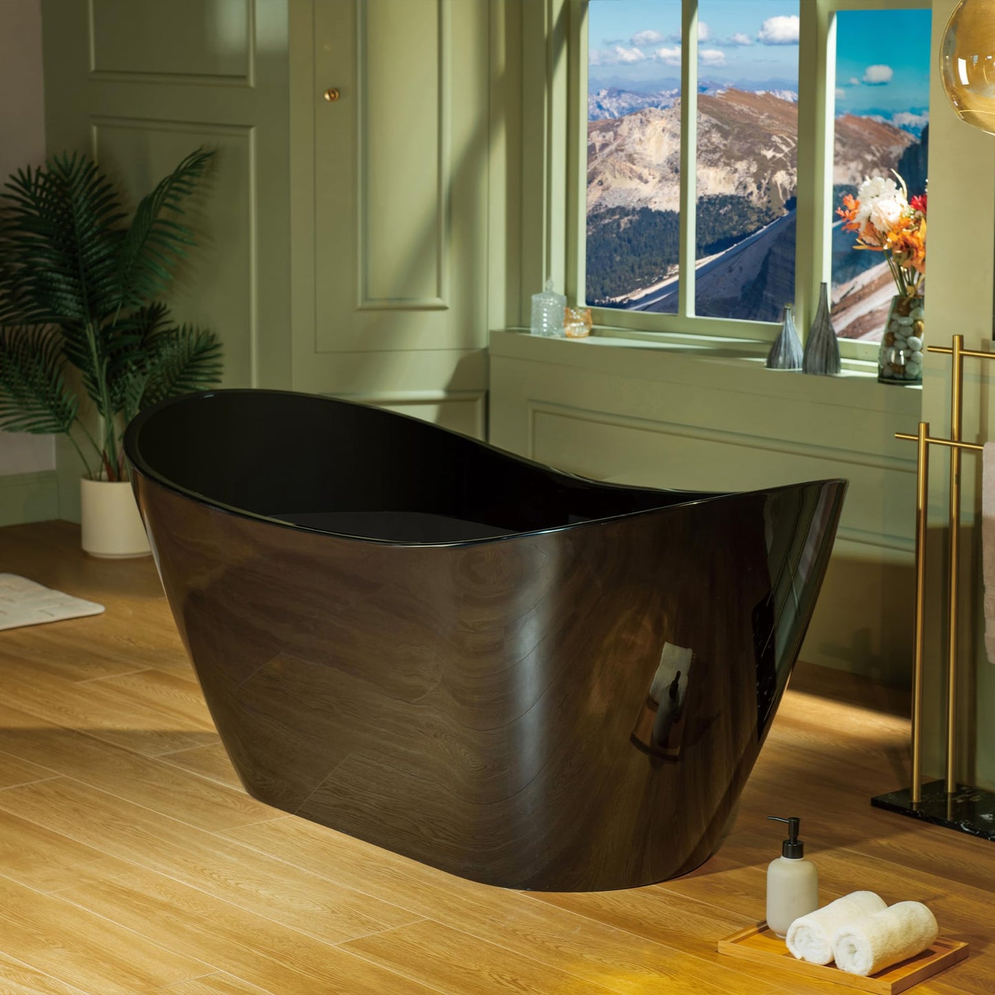 WOODBRIDGE 59" L x 28-3/4" W Freestanding Contemporary Soaking Bathtub with Matte Black Drain & Overflow, Black, B8811-MB