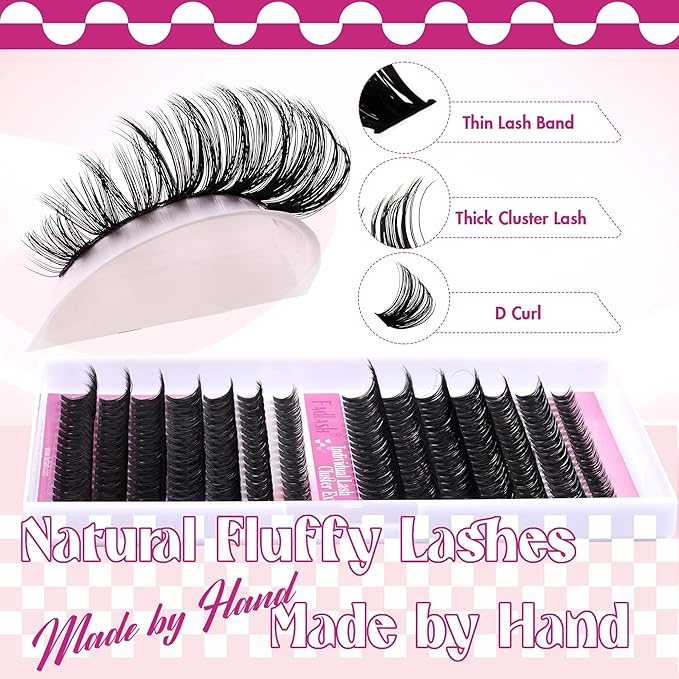 Lash Clusters 60D+80D Fluffy Eyelash Clusters D Curl 8-16mm Individual Lashes Cluster Eyelash Extensions Wispy 280pcs Thick Lash Extension Clusters (60+80D-0.07-D, 8-16mm)