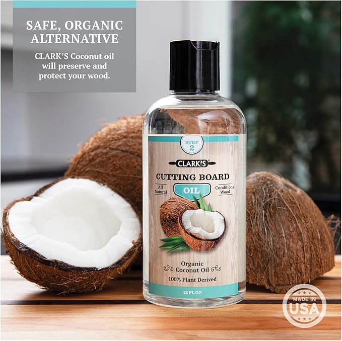 CLARK'S Cutting Board Care Kit with Coconut Oil - Includes Butcher Block Oil and Wax - Made with Refined Coconut Oil, Natural Beeswax, and Carnauba Wax - For Kitchen Countertops and Butcher Blocks