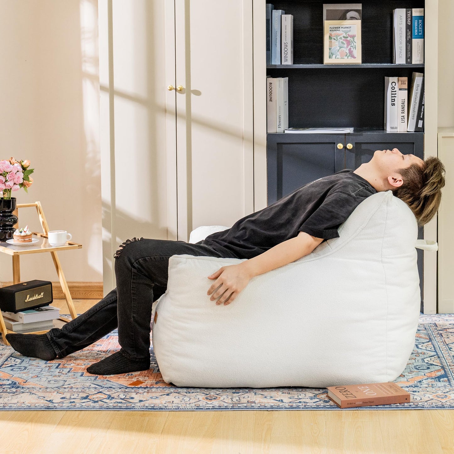 Cvortll Bean Bag Chair for Adults, Comfy Tufted Bean Bag Chair Sofa with Armrests, Lazy Beanbag Chair with Foam Filler Stuffed Bean Bag Couch Sofa for Reading in Bedroom, Living Room and Dorms