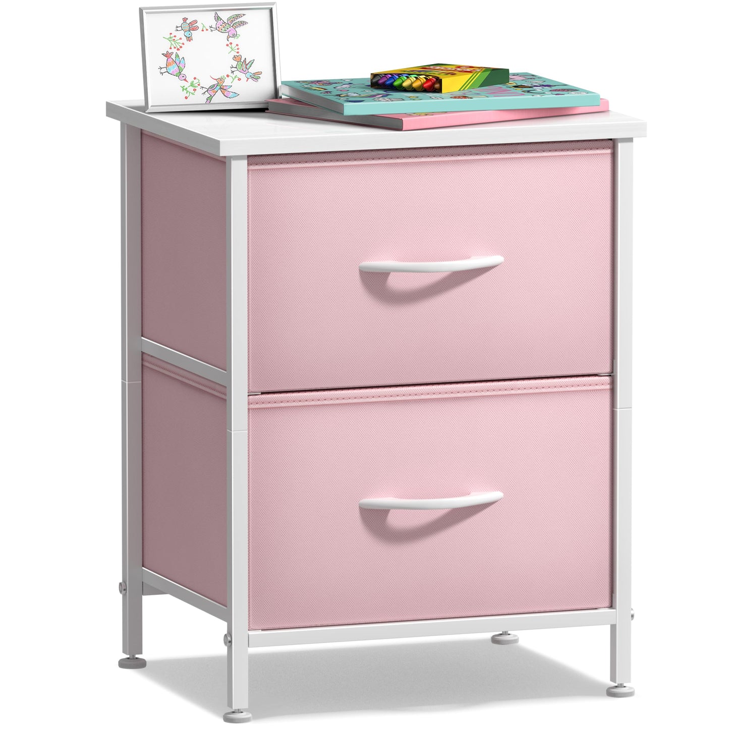 Sorbus Nightstand with 2 Drawers - Kids Bedside Furniture End Table Night Stand - Steel Frame, Wood Top & Easy Pull Fabric Bins - Dresser & Chest for Home, Bedroom Accessories, Office & College Dorm