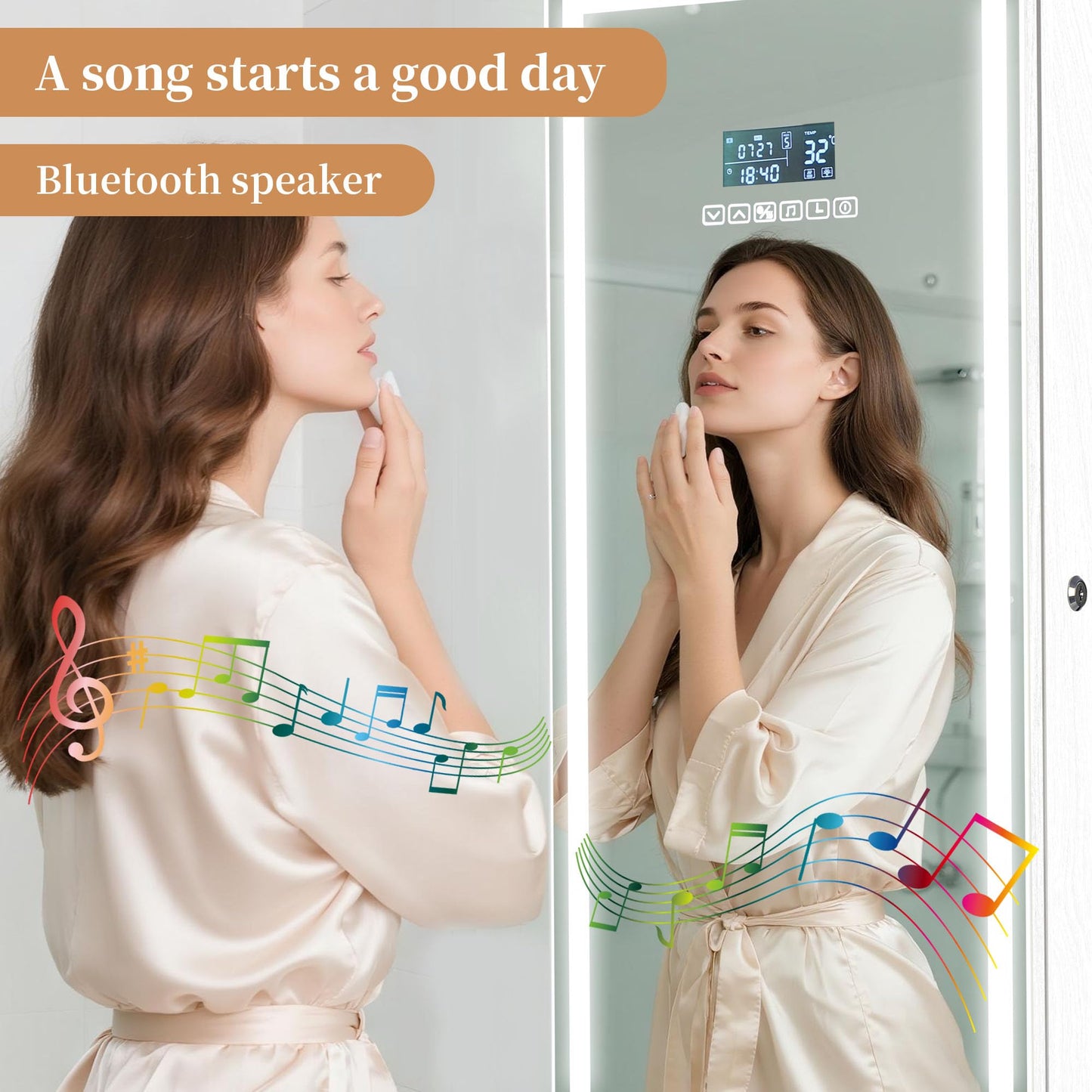 chaoguan LED Mirror Jewelry Cabinet with Bluetooth Speaker, Wall/Door Mounted Jewelry Organizer Armoire, Full Length Lighted Mirror with Jewelry Storage,Jewelry Box Standing for Women