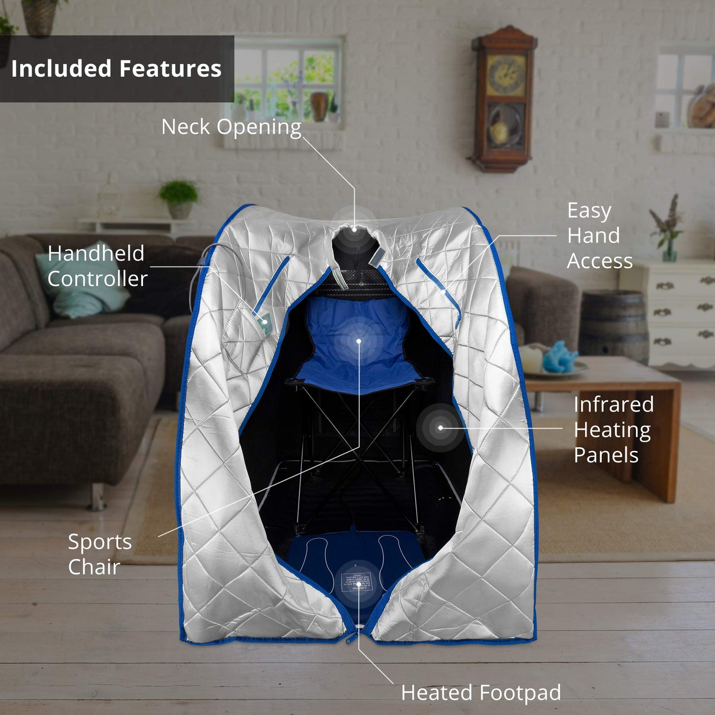 Durasage Infrared IR Far Portable Indoor Personal Spa Sauna with Heating Foot Pad and Chair, X-Large, Silver