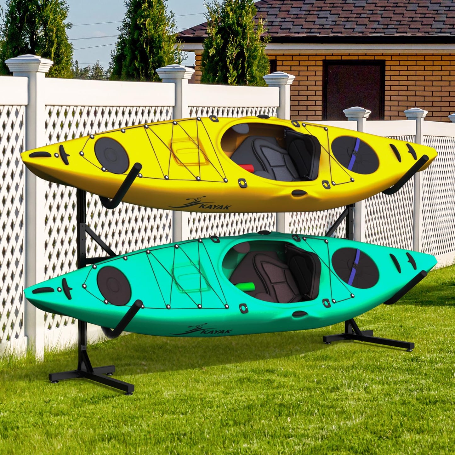 Freestanding Kayak Storage Rack, Kayak Racks for Outdoor Storage, Heavy Duty Adjustable Kayak Paddle Holder Stand for Kayak, Paddle Board, SUP, Surfboard