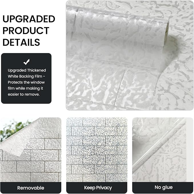 Window Privacy Film, Frosted Glass Decorative Static Cling, Removable Sun Blocking Vinyl Covering,Window Film for Home Kitchen Living Room Bathroom, Moon Scar, 17.3" x 78.7"
