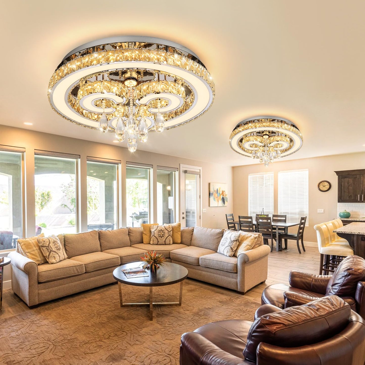 HAIXIANG Modern Glam Chandelier LED Crystal Light Interior Luxury Ceiling Chandeliers Remote Dimmable Lights Fixture 24 Inches Silver Light