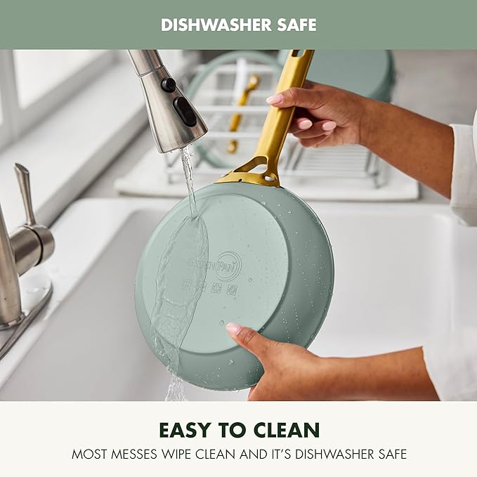 GreenPan Nonstick Reserve Pro 10” & 12” Frying Pan Set, NSF Certified Ceramic, Hard Anodized PFAS-Free Skillets, Stainless Steel Handles, Oven & Dishwasher Safe, Moss Green