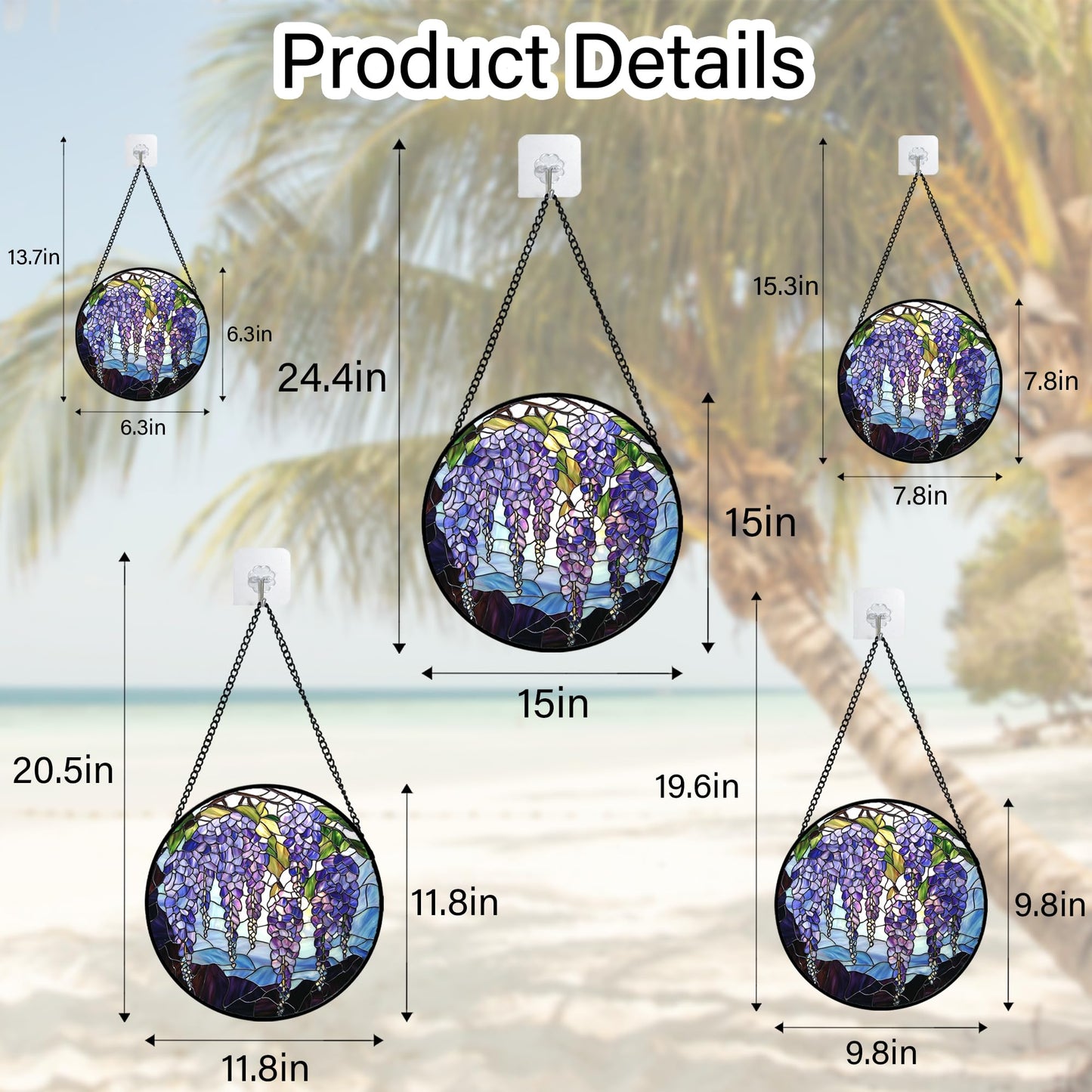 DASTOLL Stained Glass Window Hanging, Purple Wisteria Flowers Suncatcher for Doors Window Home Plant Sun Catchers Decoration Mother's Day Birthday Gifts for Women, Men, and Mom 6.3x6.3 in